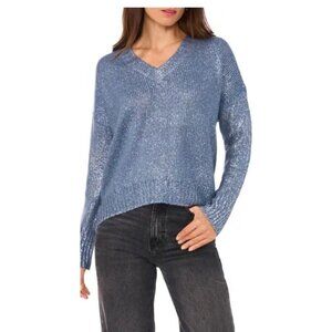 1.State Women's Dreamy Blue Acrylic Shimmer Metallic Oversized Sweater Sz XS NWT